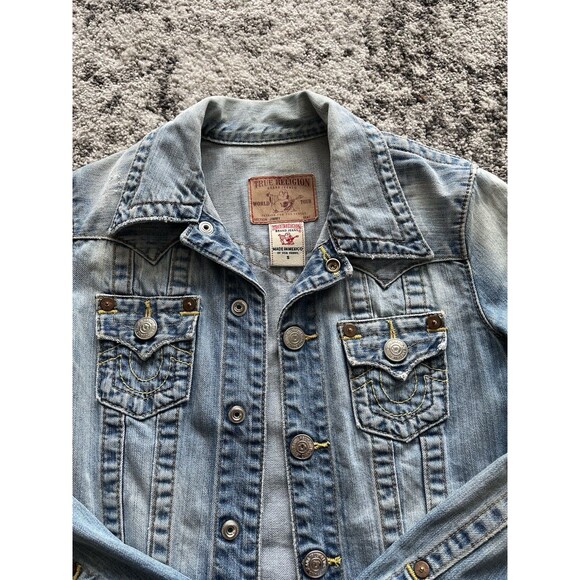 Y2K True Religion Women’s Denim Jacket Size S Style Jimmy Distressed - Picture 2 of 6